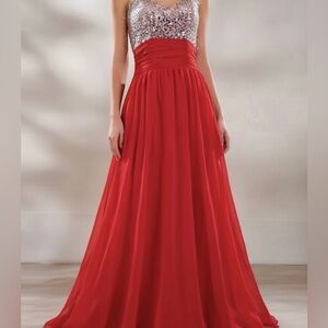 Sparkling Sequin Bodice Formal Gown Flowy Skirt Corset Back Prom Dress Size S 6